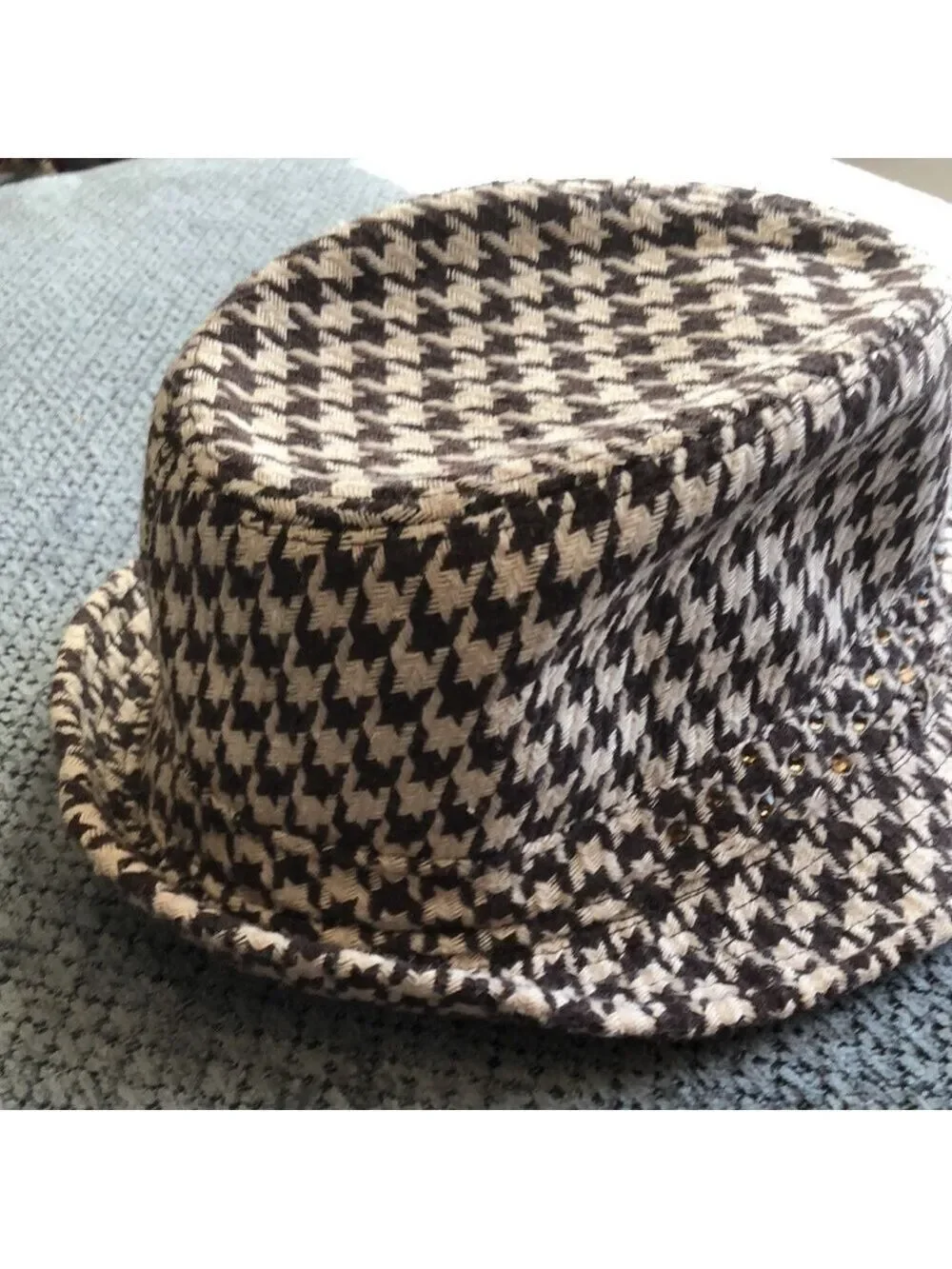 BROWN and beige houndstooth Fedora.